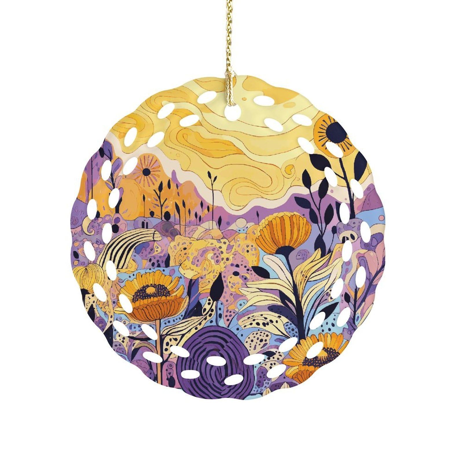 Btcowzrv Style Hand Drawn Flowers Ceramic Ornament,Round Ornaments With Hole Easy To Hang,Hanging Ornament For Wedding Party Home Window Garden Christmas Day Decor