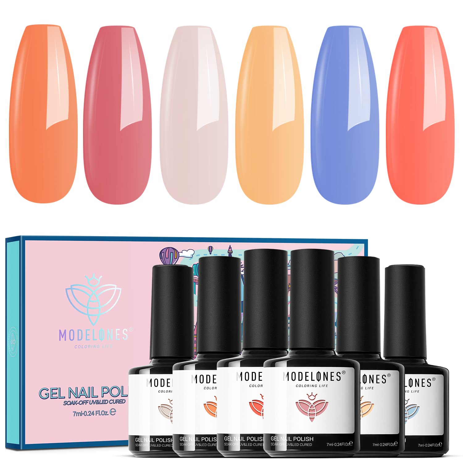 Amazon.com: Modelones Apple Cider Gel Nail Polish Set, 6 Colors Light  Orange Yellow White Gel Polish Kit, Blue Nude Pink Soak Off Thanksgiving  Christmas Gifts for Girls Women DIY Nail Art Design
