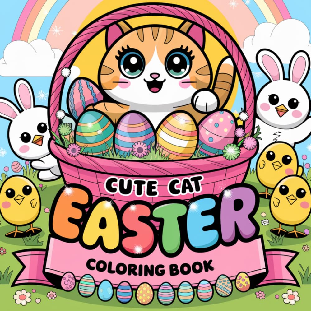 Cute cat easter coloring book for kids: 107 Pages of Adorable Easter Cat Coloring Fun for Kids Ages 4-8