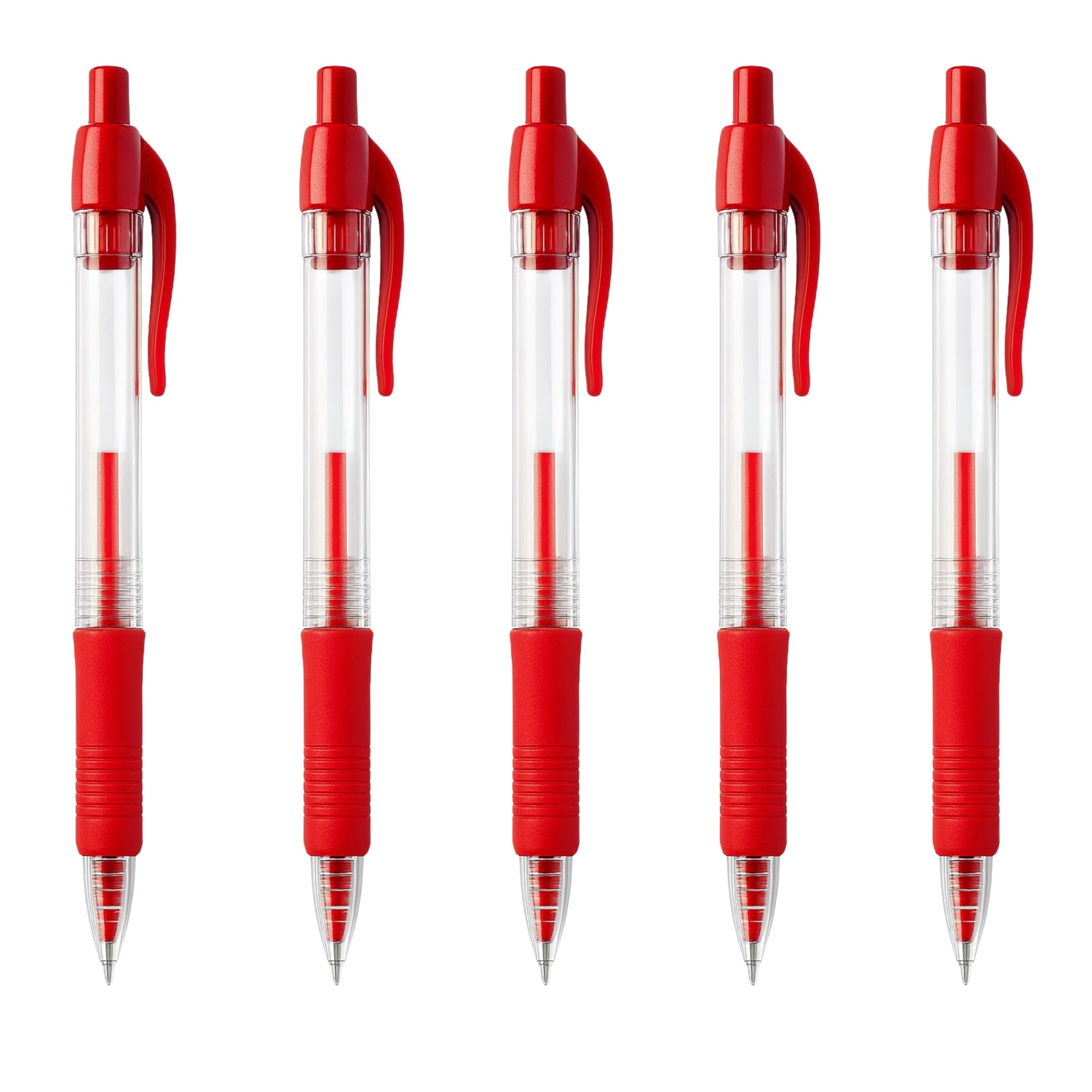 SOMCO - Pack of 5 - Retractable Red Gel Pens - 0.7mm Nib - Comfort Grip - Premium Pen With Ergonomic Design