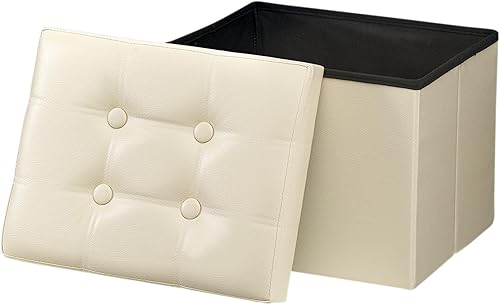 Miniatura 17 de Otomana de almacenamiento, taburete plegable con asiento acolchado de espuma más gruesa, otomana pequeña de almacenamiento de cuero, banco Negro