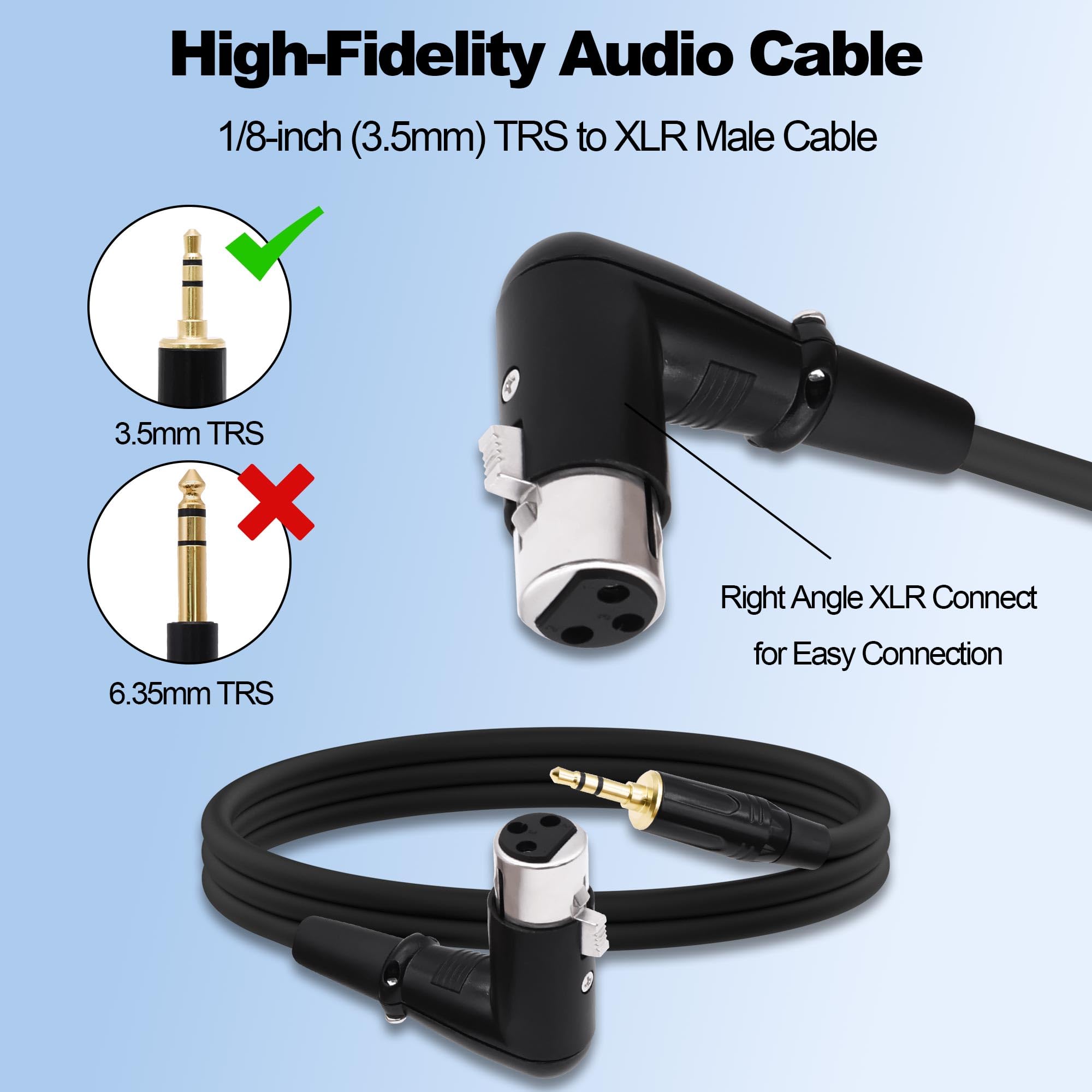YARCHONN 3.5mm TRS to XLR Balanced Cable Right Angle XLR Female to 1/8 Quarter inch TRS Male Audio Cable Adapter HiFi Stereo Speaker Cord for Smartphone Laptop Mixer Speaker - Image 3