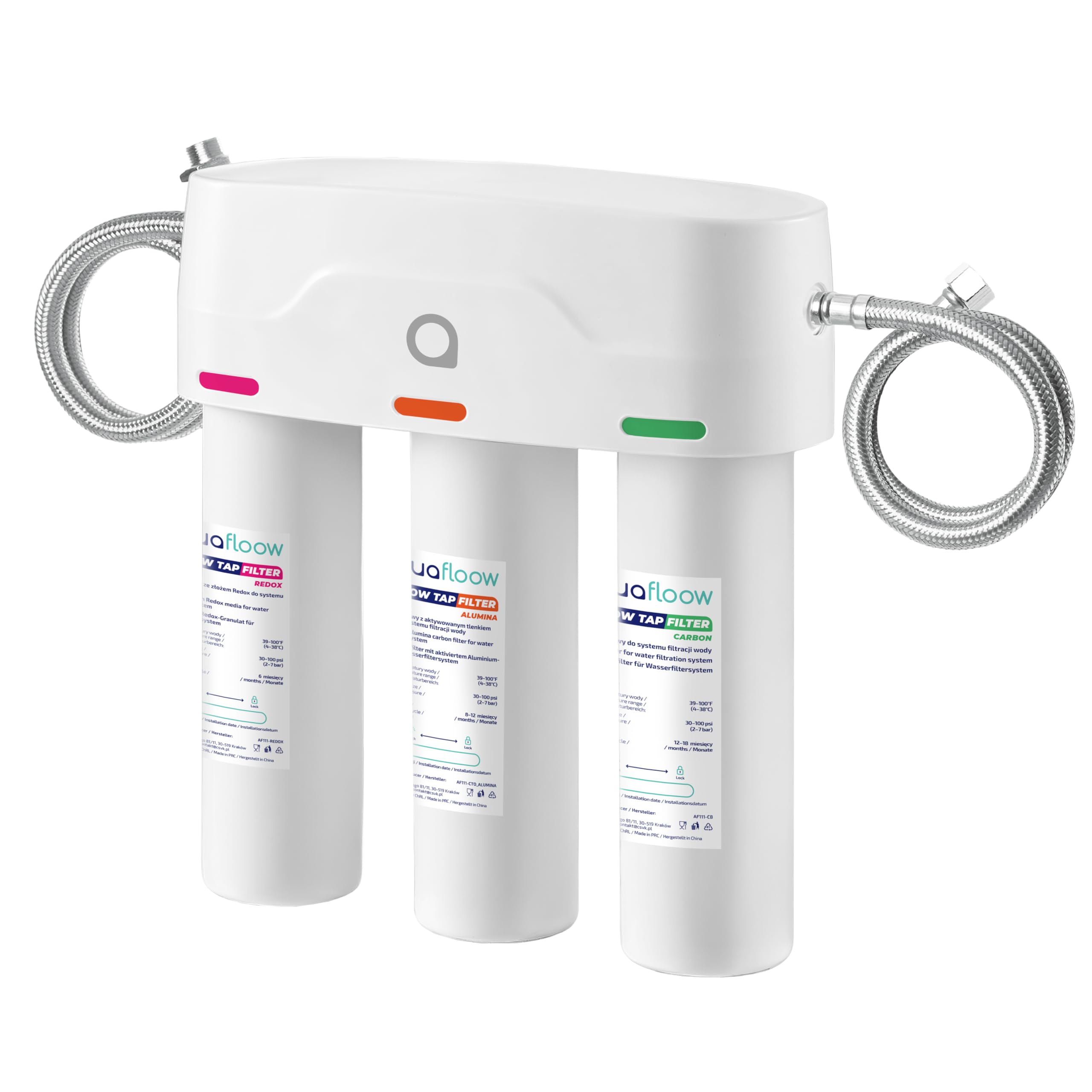 Aquafloow Filtro Acqua Sistema di Filtraggio, 3 Stadi Depuratore Acqua Domestico per Sotto Bancone, Connessione Diretta, con Timer, Rimozione di Piombo, Cloro, Fluoro, Odori e Alta Efficienza