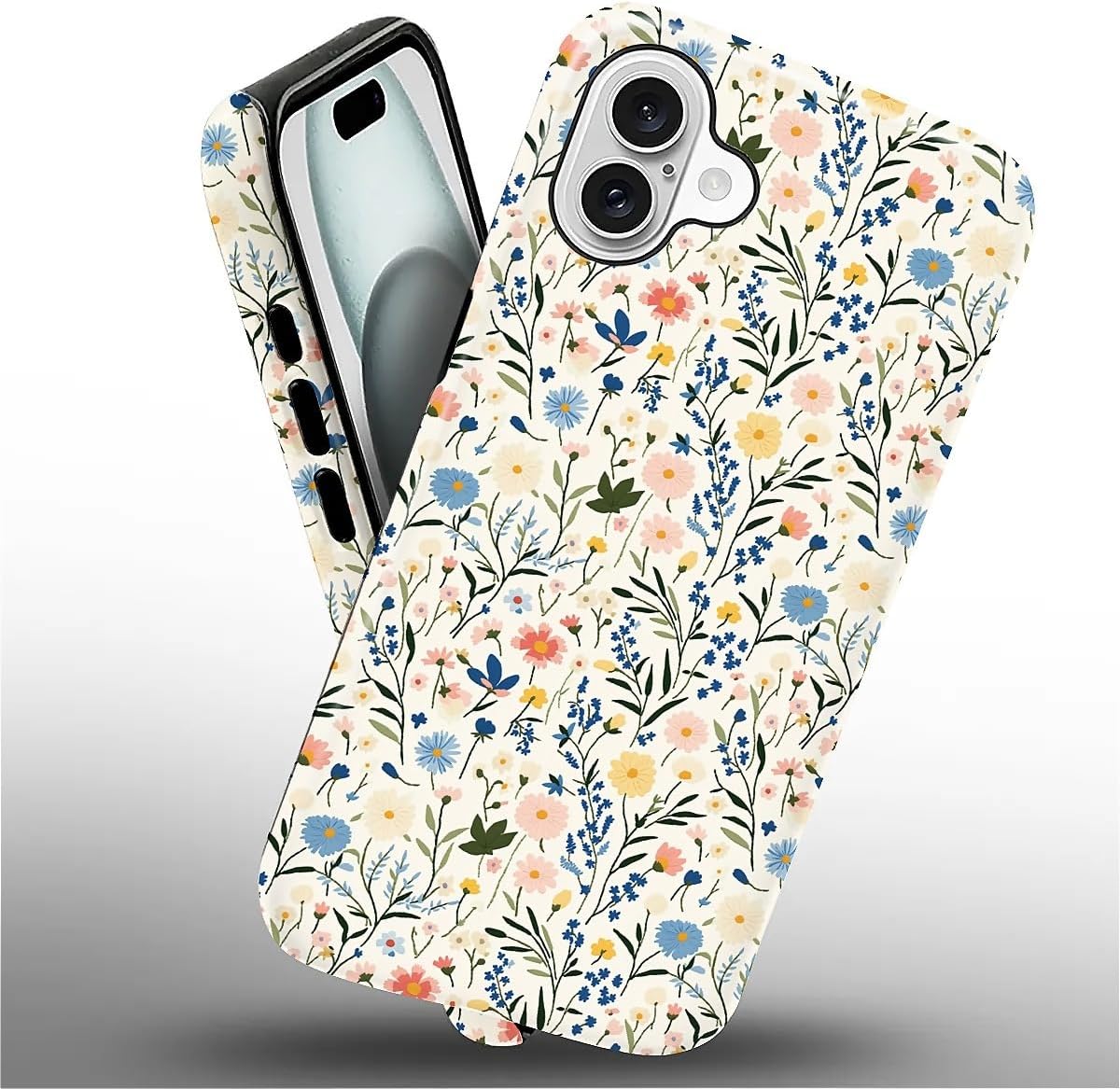 Magnetic for iPhone 16 Case [Compatible with Magsafe] 2 in 1 Dual Layer Hard Shell Silicone Shockproof Cover,X Aesthetic Embroidery Floral - Image 2