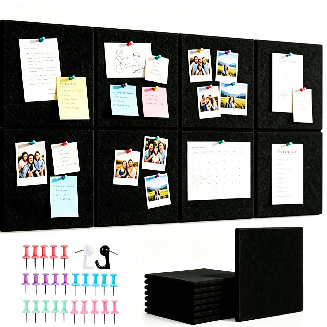 Large Cork Board Black 120x60cm Felt Pin Board for Wall with 31 Pins