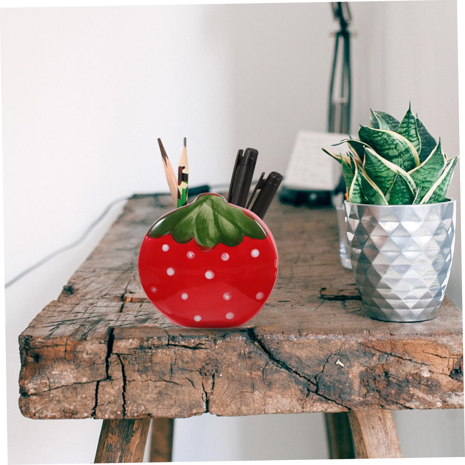 OSALADI 2 Pezzi Portapenne Alla Fragola Secchi Per Matite Porta a Matita Da Scrivania Portapenne Da Scrivania Porta Di Penna Alla Moda Organizzatore Di Penna Da Ceramica Rosso