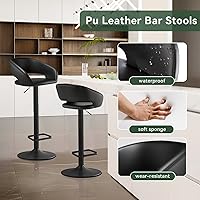 Vista 5 de Taburete de bar ajustable y giratorio con brazos, respaldo hueco y reposapiés, taburetes modernos de altura de mostrador de piel sintética, silla
