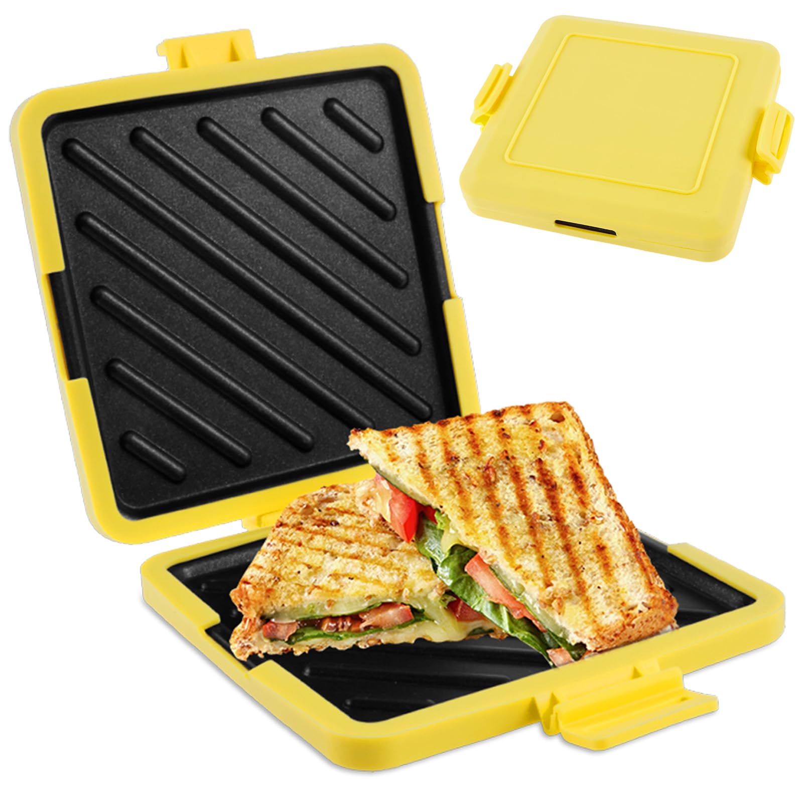 Gatphy Silicone Sandwich Maker Microwave Toastie Maker, Non Stick Microwave Toastie Sandwich Toaster with Adjustable Silicone Straps Heatwave Breakfast Cookware for Cooking Sandwiches (Yellow)
