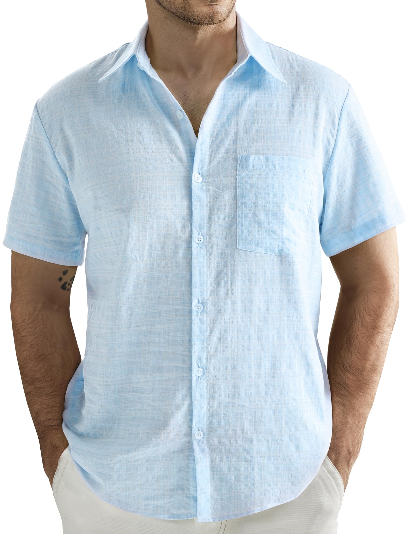 Mens Button Down Shirt Short Sleeve Casual Plaid Button Up Shirt Summer Beach Vacation Hawaiian Shirts with Pocket