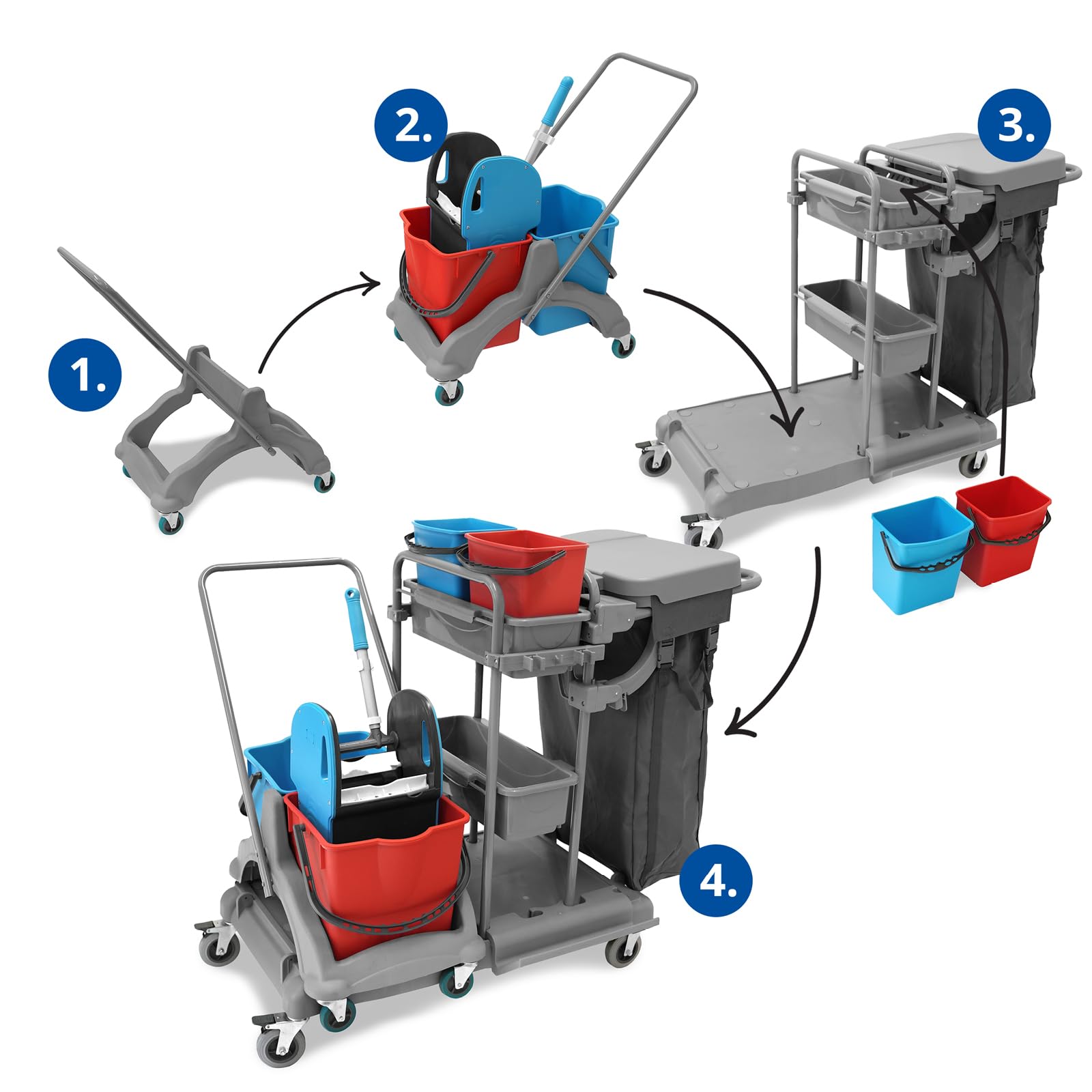 Hypafol Putzwagen Reinigungswagen 2x5 l + 2x18 l Eimer Doppelfahrwagen Moppresse Utensilbehälter Abfall-Eimer