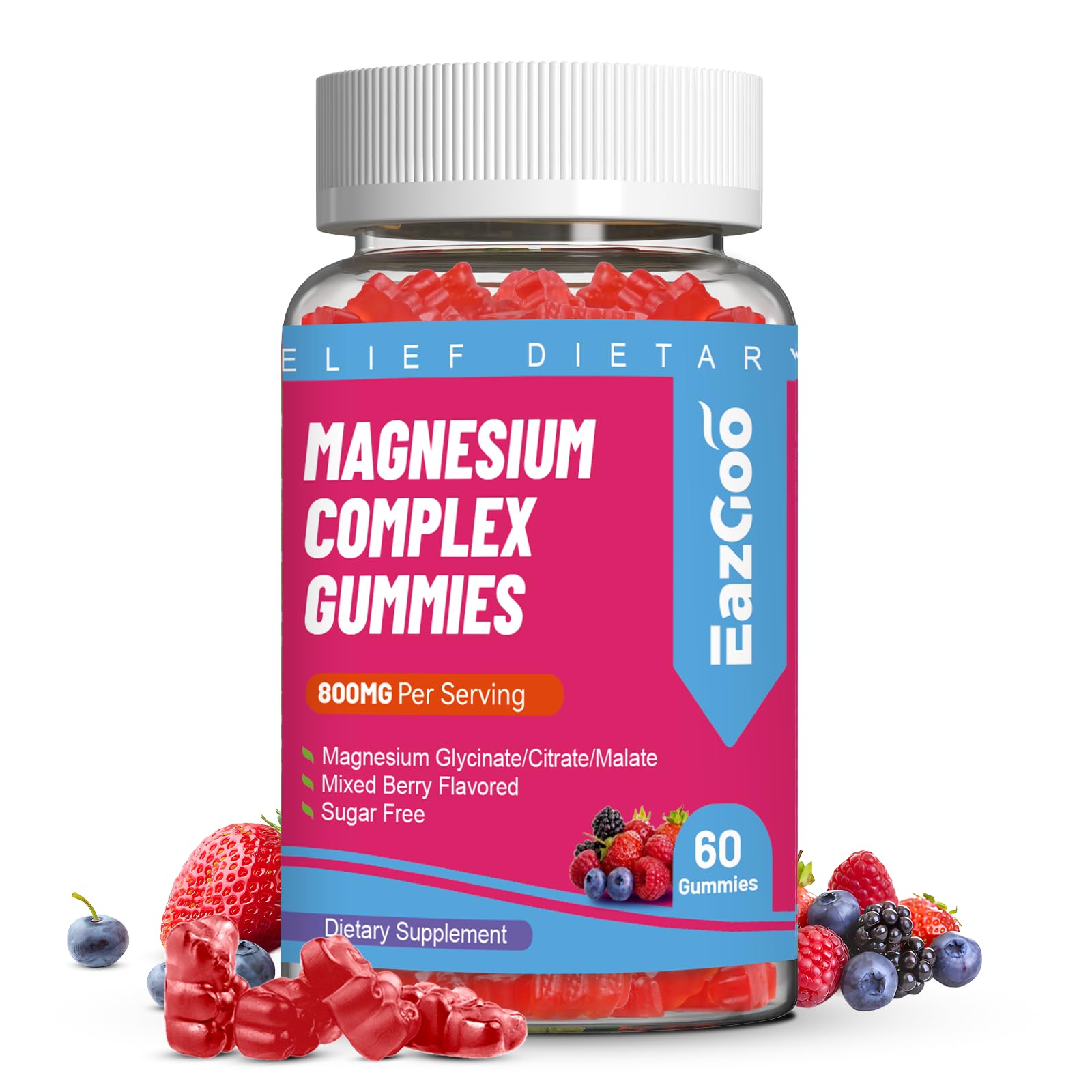 Magnesium Gummies 800mg for Women Men with Vitamin D3, C, B6, B12 & Zinc 60 Count (Pack of 1)