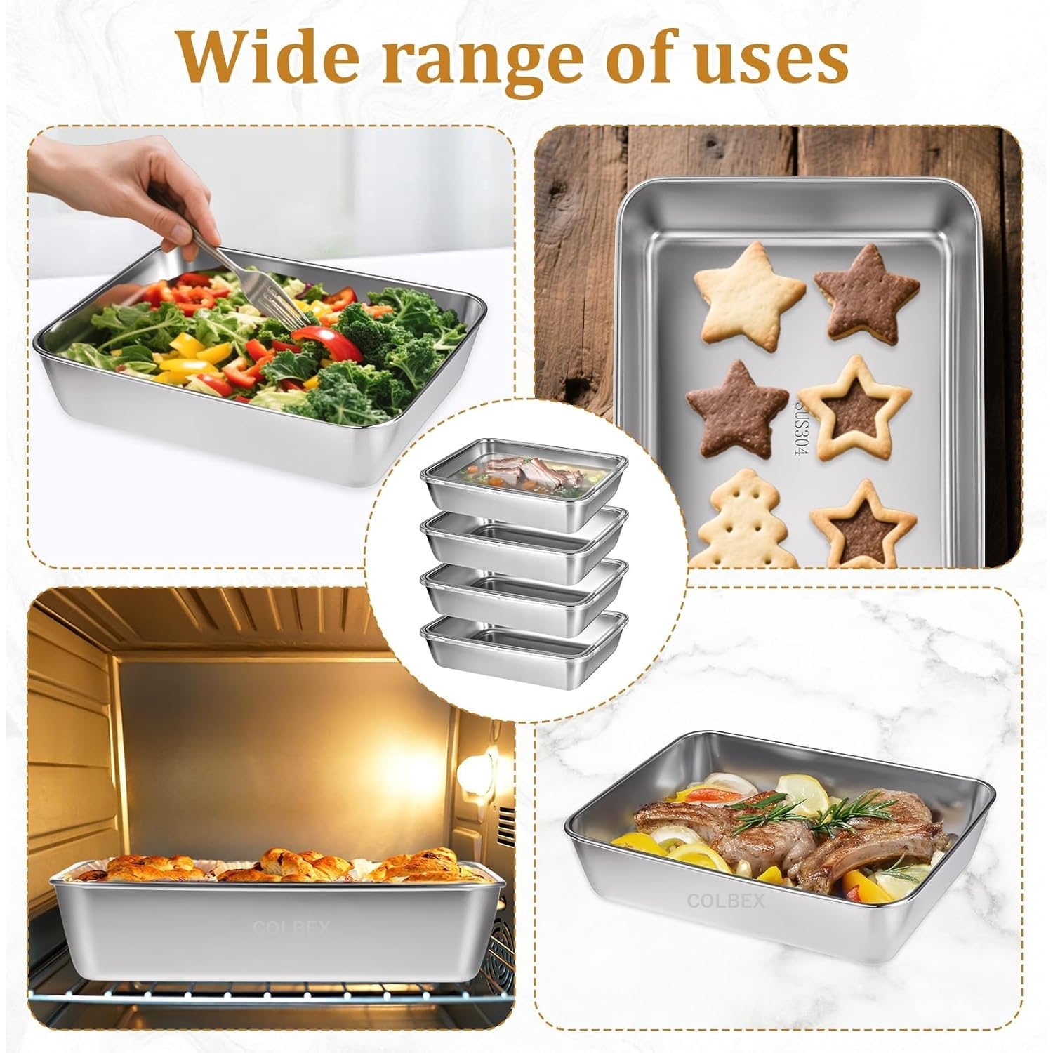 Honbuty 2000ML Stainless Steel Food Storage Container with Transparent Lid |Food Serving and bakingTray for Kitchen, Microwave, Freezer, Dishwasher Safe (Silver, Rectangle) (4) - Image 3 thumbnail