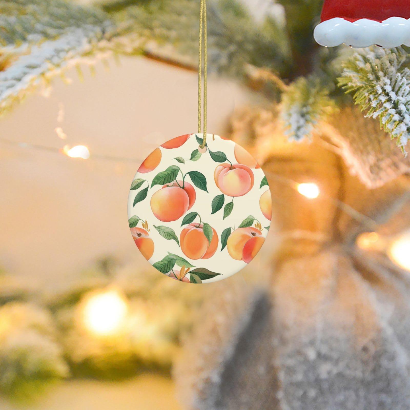 Christmas Tree Ornaments Ceramics Christmas Round Decorations Peach Ceramics Ornaments Circle Pentagram Xmas Tree Hanging Pendant for Christmas Tree Party Holiday Home Decor