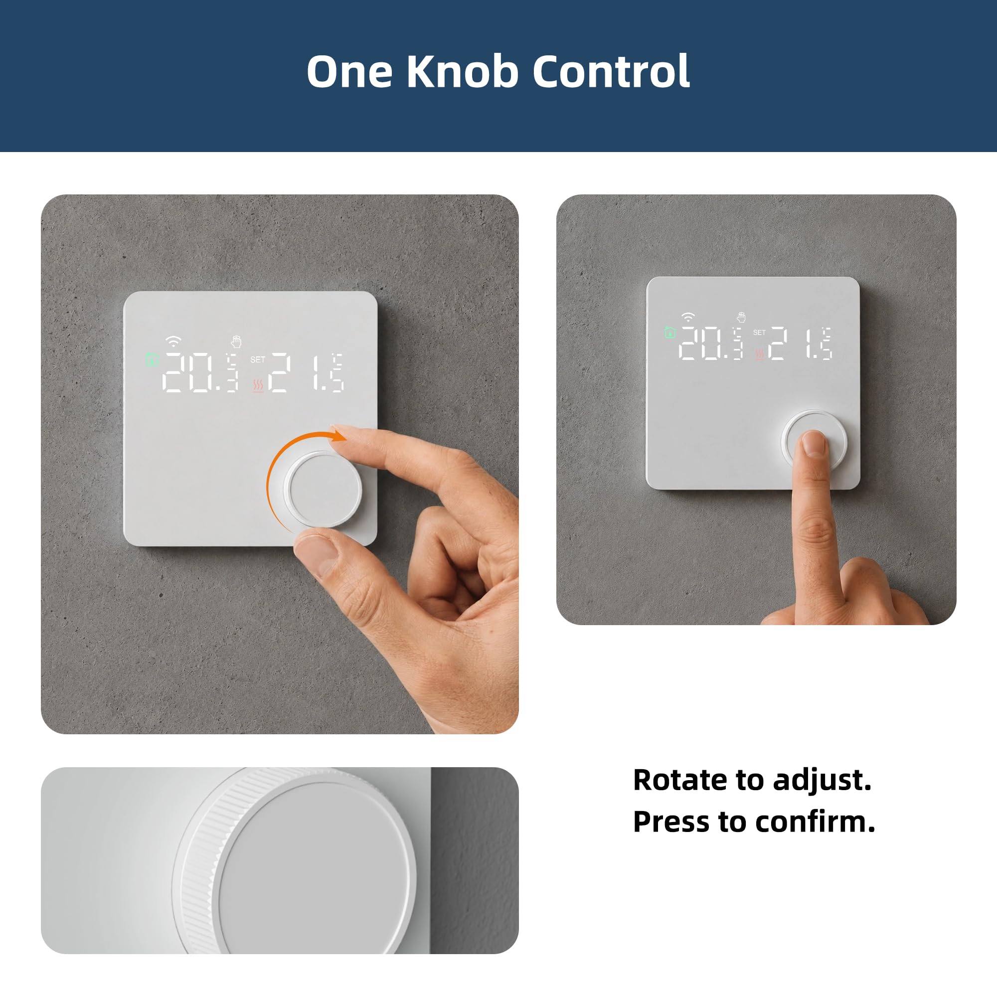 Termostat Wi-Fi z programowalnym zaworem, model ścienny 230 V, 3 A