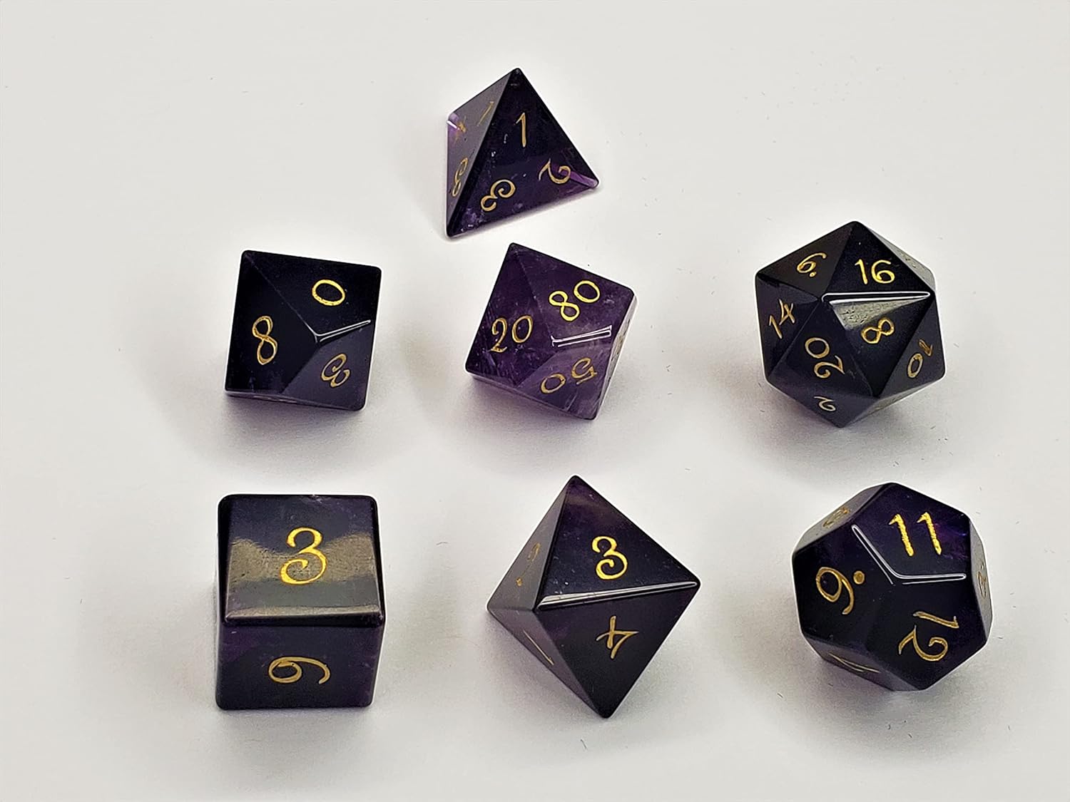 7 Piece Polyhedral Amethyst Gemstone RPG Dice Set for DND Dungeons and Dragons Pathfinder MTG, Purple