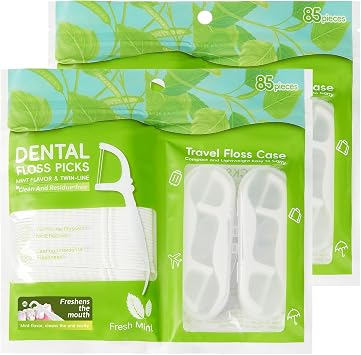 Mint Dental Floss Picks for Adults -Twin-Line Flossers with Mini Travel Case 4 Case, Resealable Storage, Floss Picks 170 Count, Perfect for On-The-Go or at Home, Making Oral Care Simple and Convenient