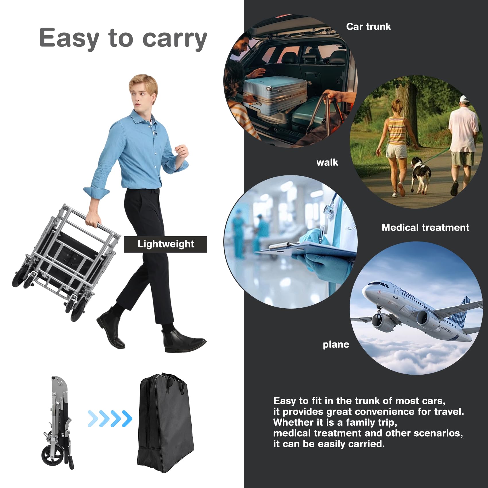 Lightweight Folding Wheelchair - Portable & Travel -3