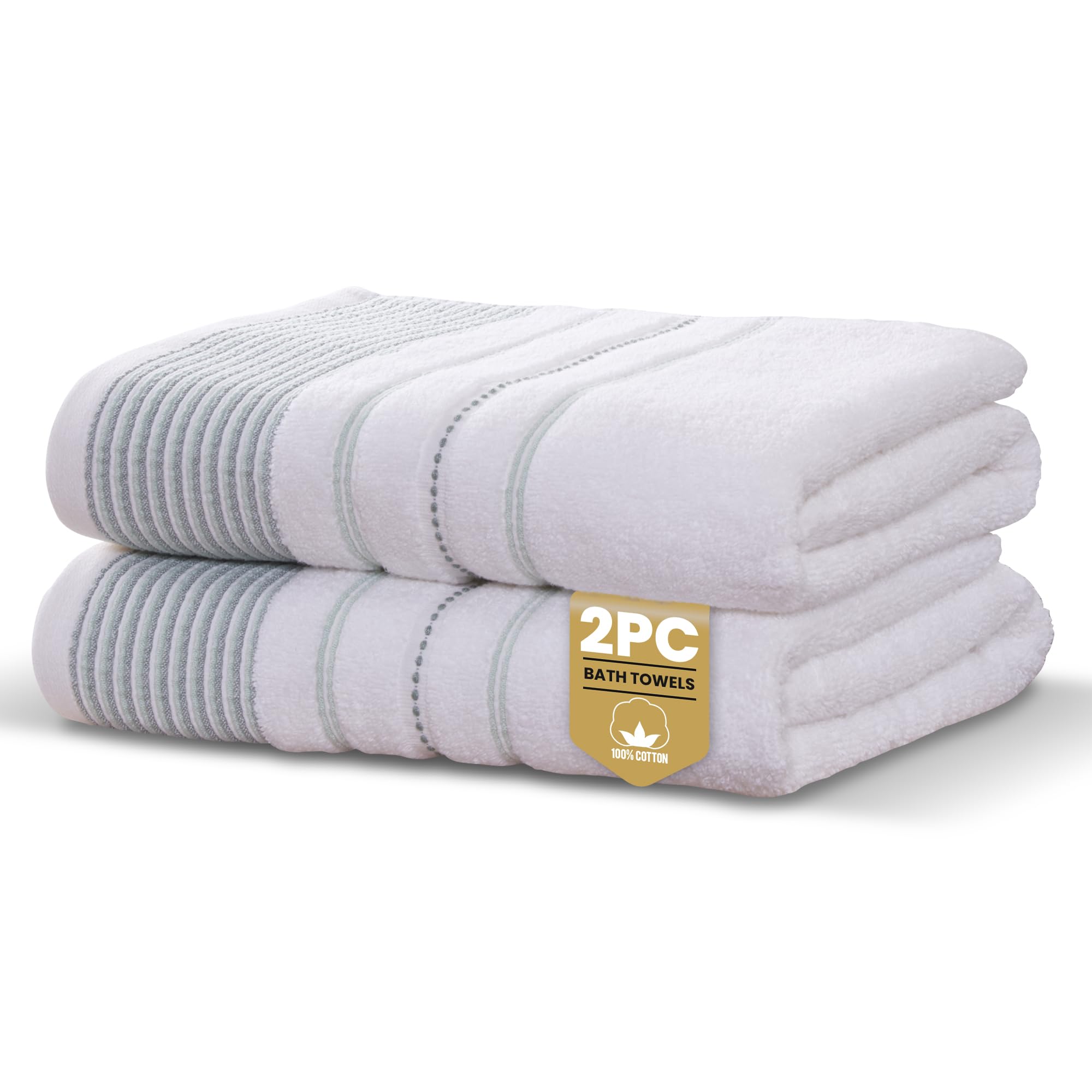 Rapport Home Dakota Stripe Bath Towels 2-Pack | Green | 70x120cm | 100% Cotton 500gsm | Oeko-Tex Made in Green & BCI Certified