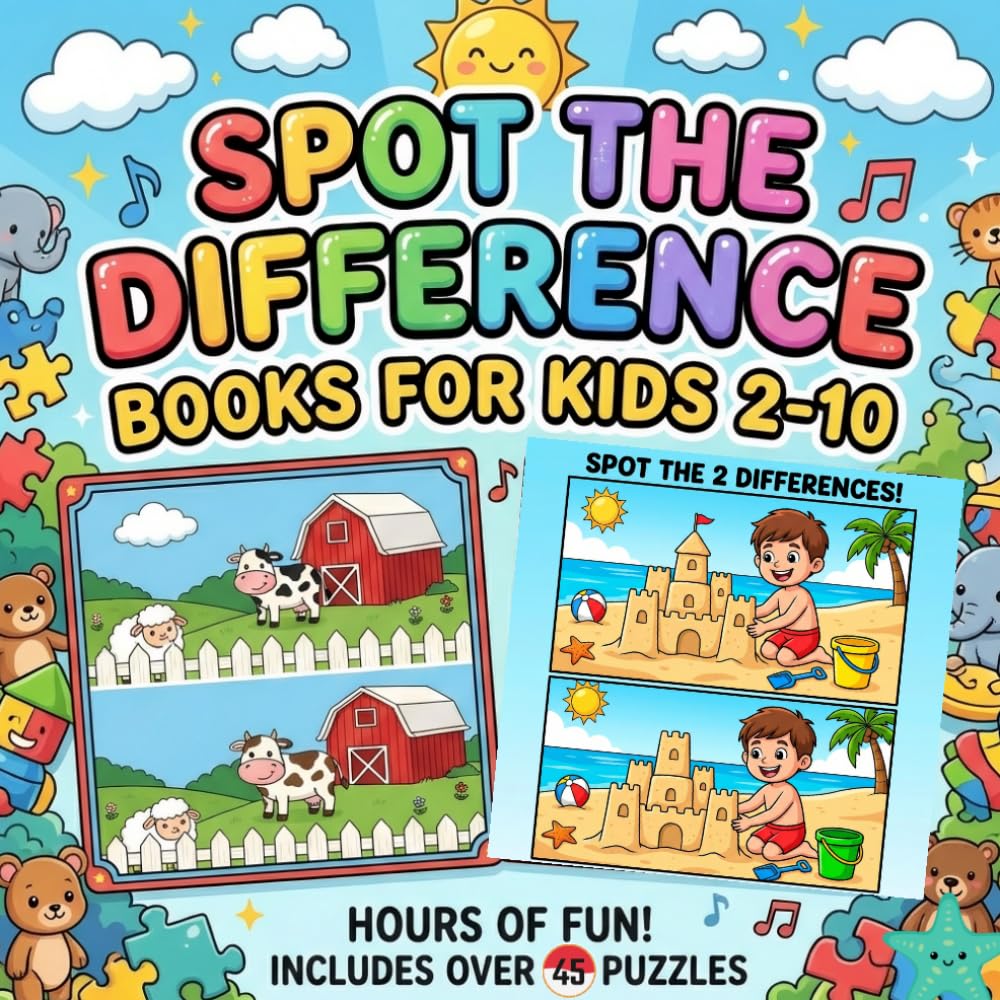 Spot The Difference Book for Kids 2-10: Size 8.5*8.5 | Pages 95 | Find The Differences in Images From -2,3,&5 | Each Level 15 Images | Easy, Intermediate, and Hard | Boys & Girls