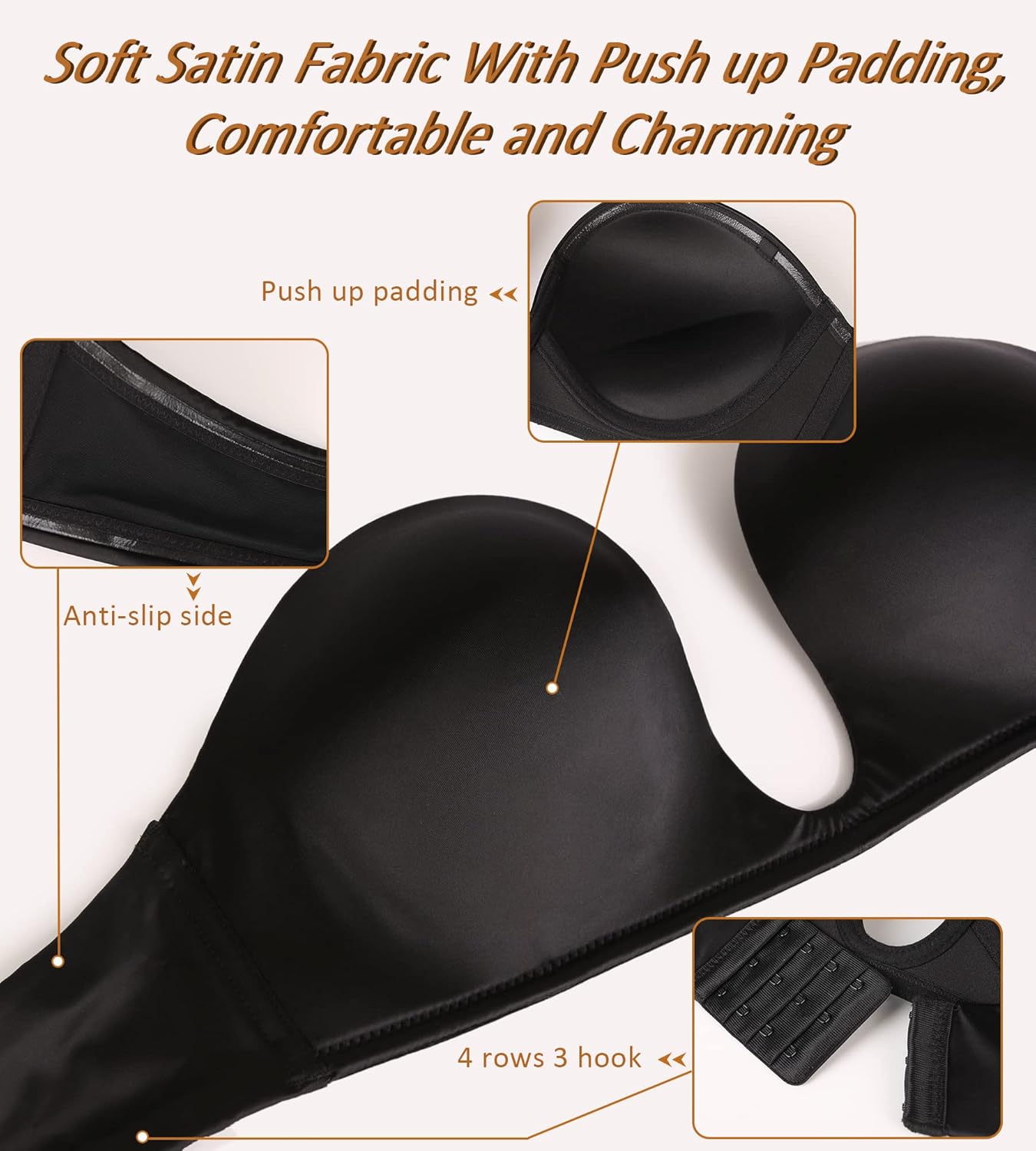 DotVol Women's Multiway Deep U Plunge Padded Push Up Convertible Bra - Image 5