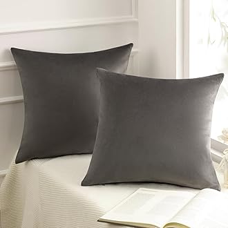 Phantoscope Pack of 2 Velvet Decorative Throw Pillow Covers Soft Solid Square Cushion Case for Couch Dark Grey 26 x 26 inches 65 x 65 cm