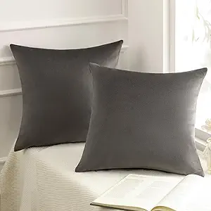 Phantoscope Pack of 2 Velvet Decorative Throw Decorative Pillow Cover Soft Solid Square Cushion Case for Couch Dark Grey 24 x 24 inches 60 x 60 cm
