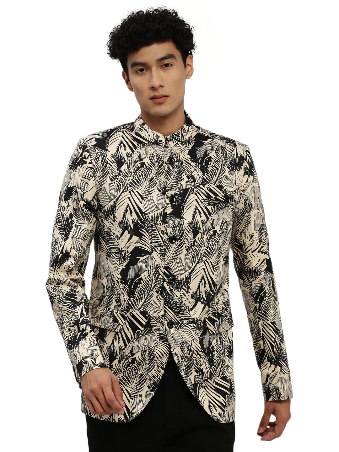 showoffff Men Printed Bandhgala Party Blazer | Mandarin Collar Full Sleeves Cotton Blazer's for Mens | Slim Fit Regular Length Blazers for Men's-picture-24