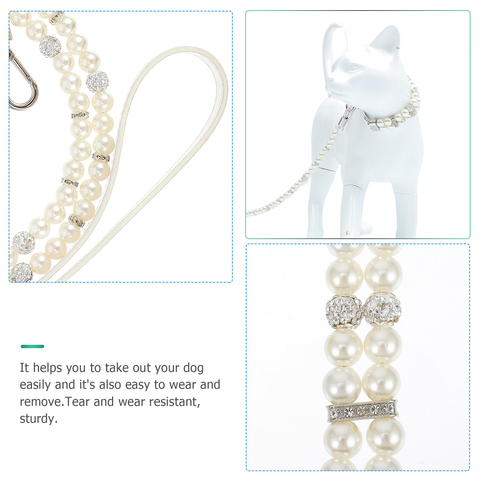 KESYOO Set Collare di Perle per Cuccioli e Guinzaglio per Cani Bianco Resistente e Traspirante Design Elegante per Passeggiate e Feste Collare di Sicurezza Cuciture Rinforzate per
