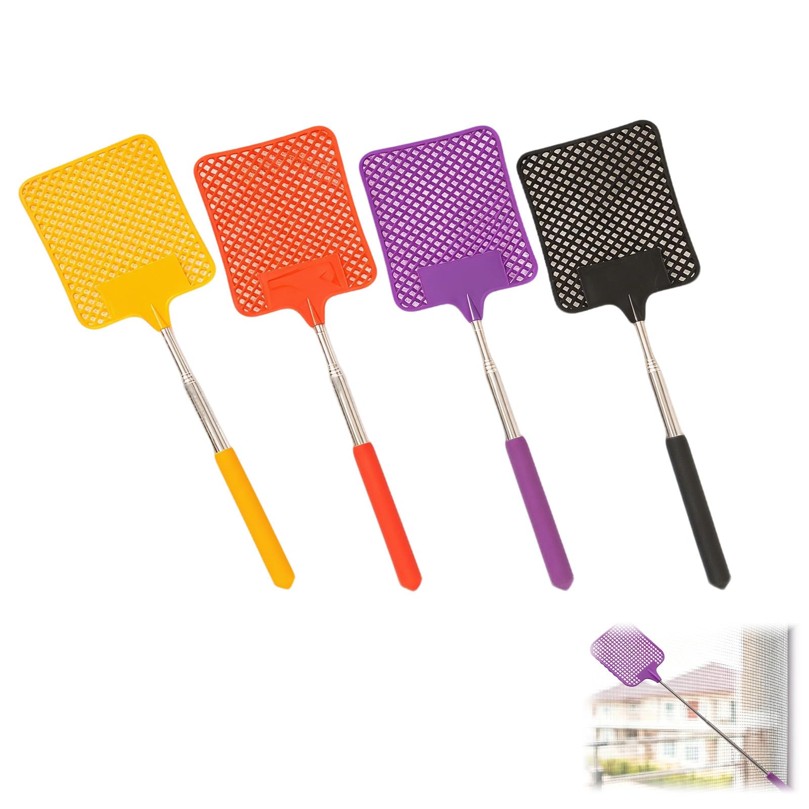 Scacciamosche telescopico Estensibile 4 Pezzi swatter zanzare Insetti a Mano 27.5-76 cm Colori Assortiti Uso Interno Esterno casa Ufficio Viaggio