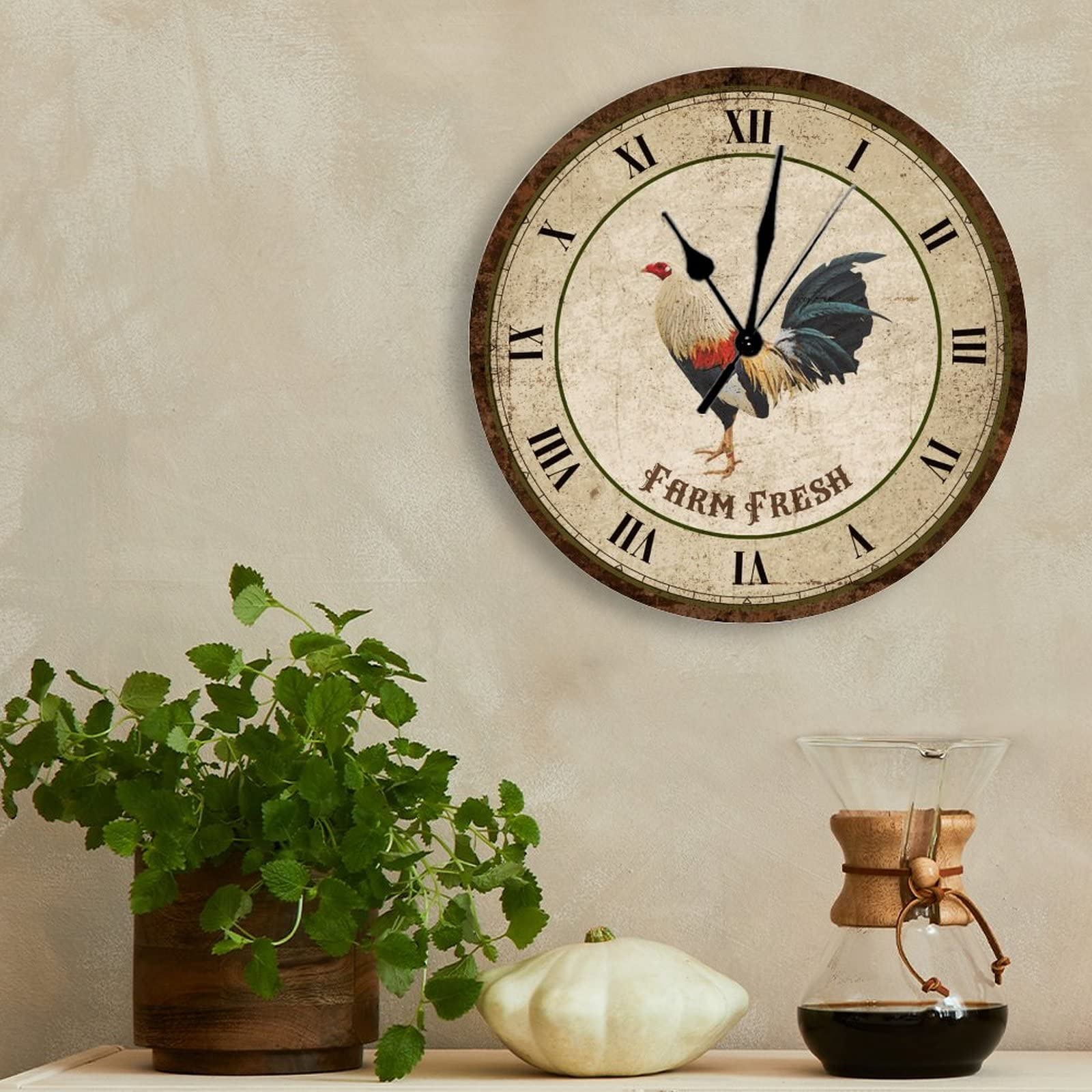 Orologio Da Parete Gallo Rustico 34cm - Quadrante Vintage Silenzioso, Batteria AA, Per Cucina E Soggiorno - Foto 4