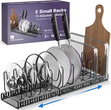 Better Things Home 5.5 Wide 12-Slot Adjustable Pot Lid Organizer with Scratch-Free Pads, Expandable Pot Lid Holder Rack for Cabinet, Small to Medium Pots and Pans Organizer Inside Cabinet