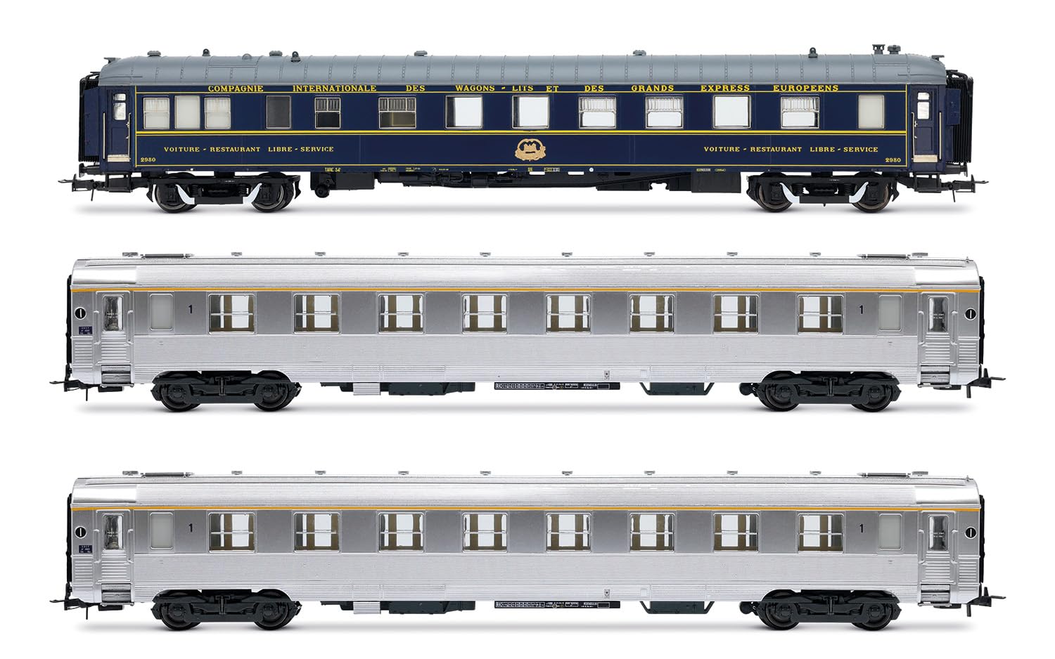 JOUEF HJ4213 SNCF, 3 pezzi Sud Express, set 1/2, CIWL Restaurant Coach + 2 x DEV Inox Short, ep. III/IV, Locomotiva Diesel Ferroviaria, Età A14+