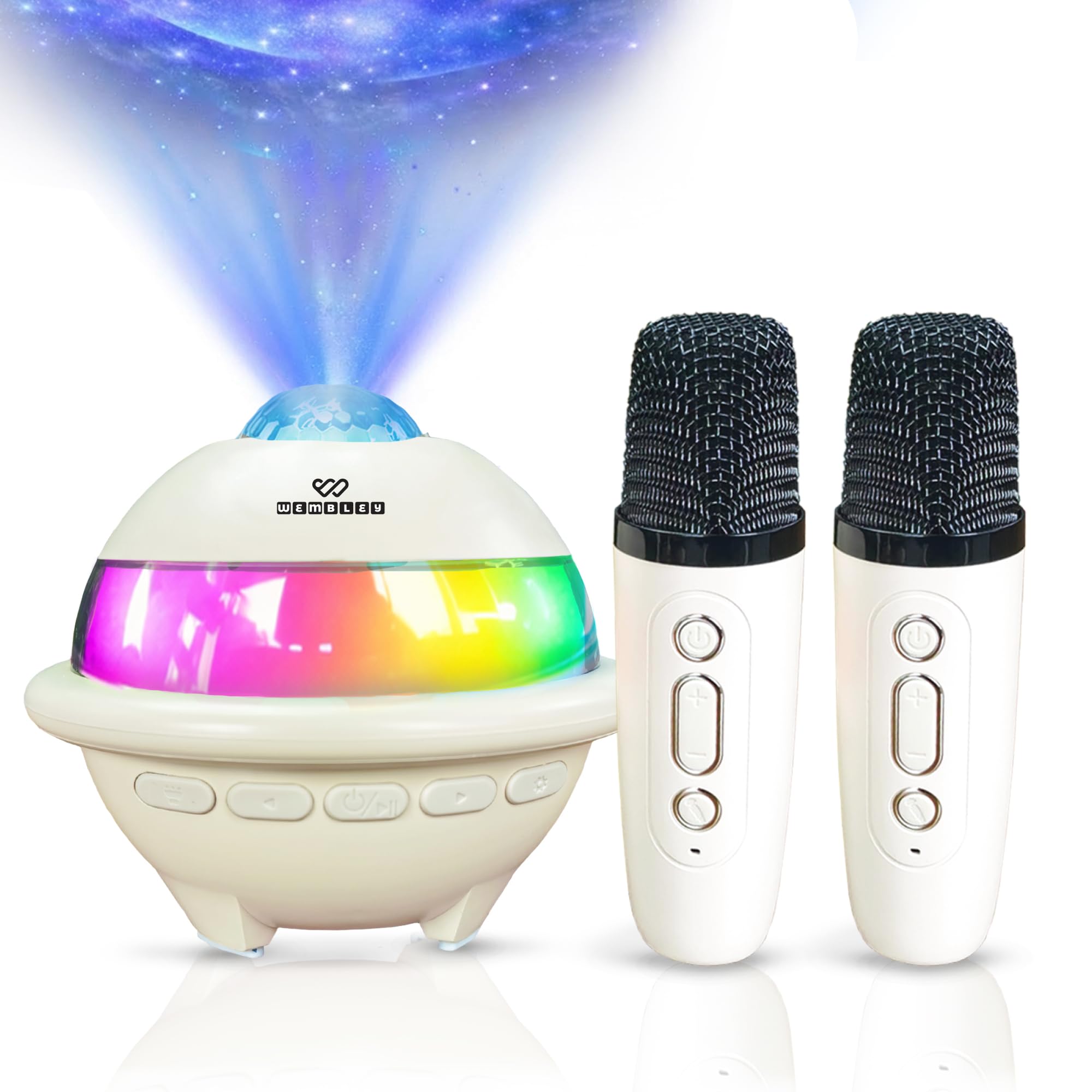 Wembley Mini Karaoke Speaker with Mic | 5W Bluetooth Speaker with RGB Lights | HD Sound with 5 Fun Audio Modes | Karaoke Set with Starry Light Projection | Gift for Kids (Beige, 2 Mics)-picture-11
