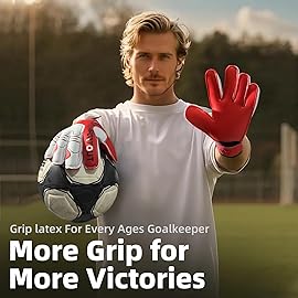 Sportout Youth&Adult Goalie Goalkeeper Gloves,Strong Grip for The Toughest Saves, with Finger Spines to Give Splendid Protection to Prevent Injuries,3 Colors (Red, 7)