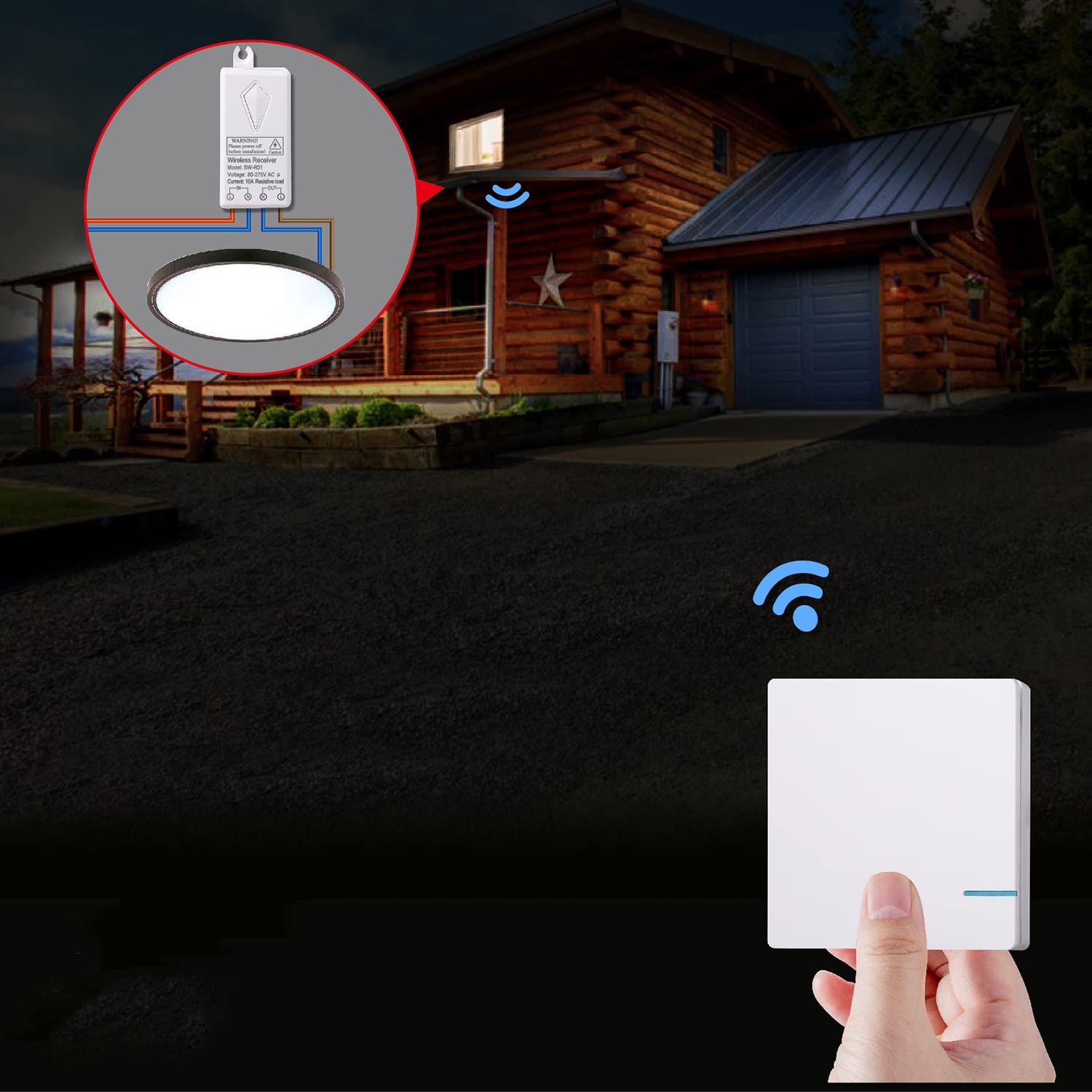Kit D'Interrupteur Mural Sans Fil Avec Mini Récepteur, Programmable On Off Étanche Pour Maison, Appartement, Hôtel, Éclairage Intérieur Et Extérieur