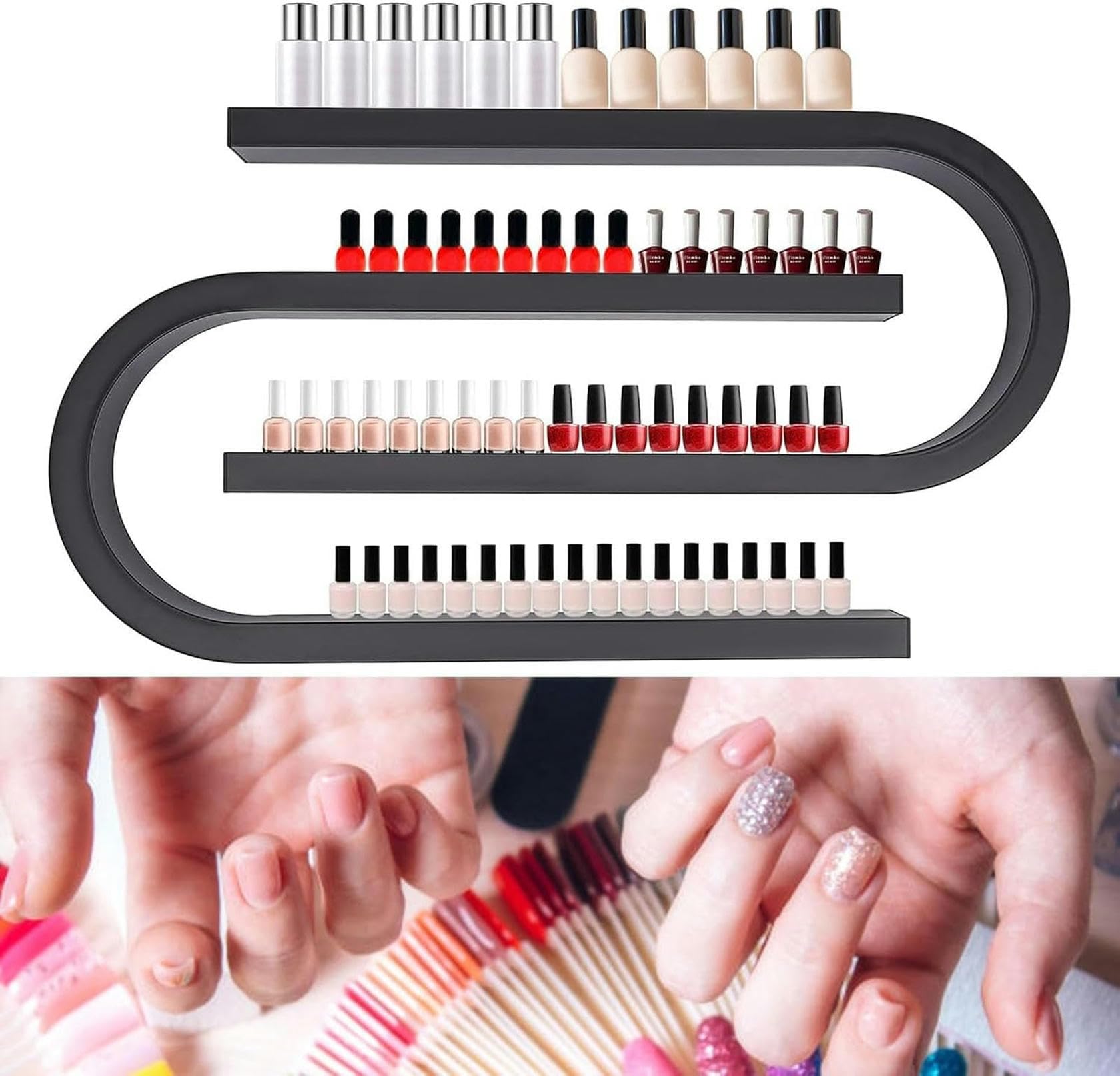 Vernis à ongles support mural en U étagères flottantes métal noir pour cosmétiques