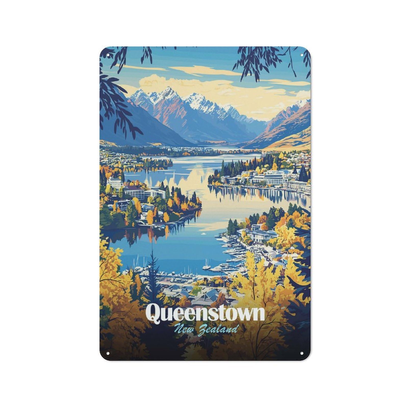Junmoney Style-11 Queenstown, New Zealand Landscape(2) Rustic Metal Wall Sign 30X20cm For Workshop Wall, Suited To Makers And Diy Enthusiasts