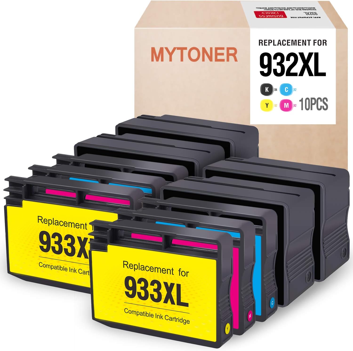 Up To 40% OFF MYTONER Compatible Ink Cartridge Replacement for HP 932XL 932 Work with Officejet 6600, Officejet 6700 7612 7610 7510 7110 6100 Printer (4 Black, 2 Cyan, 2 Magenta, 2 Yellow, 10-Pack)