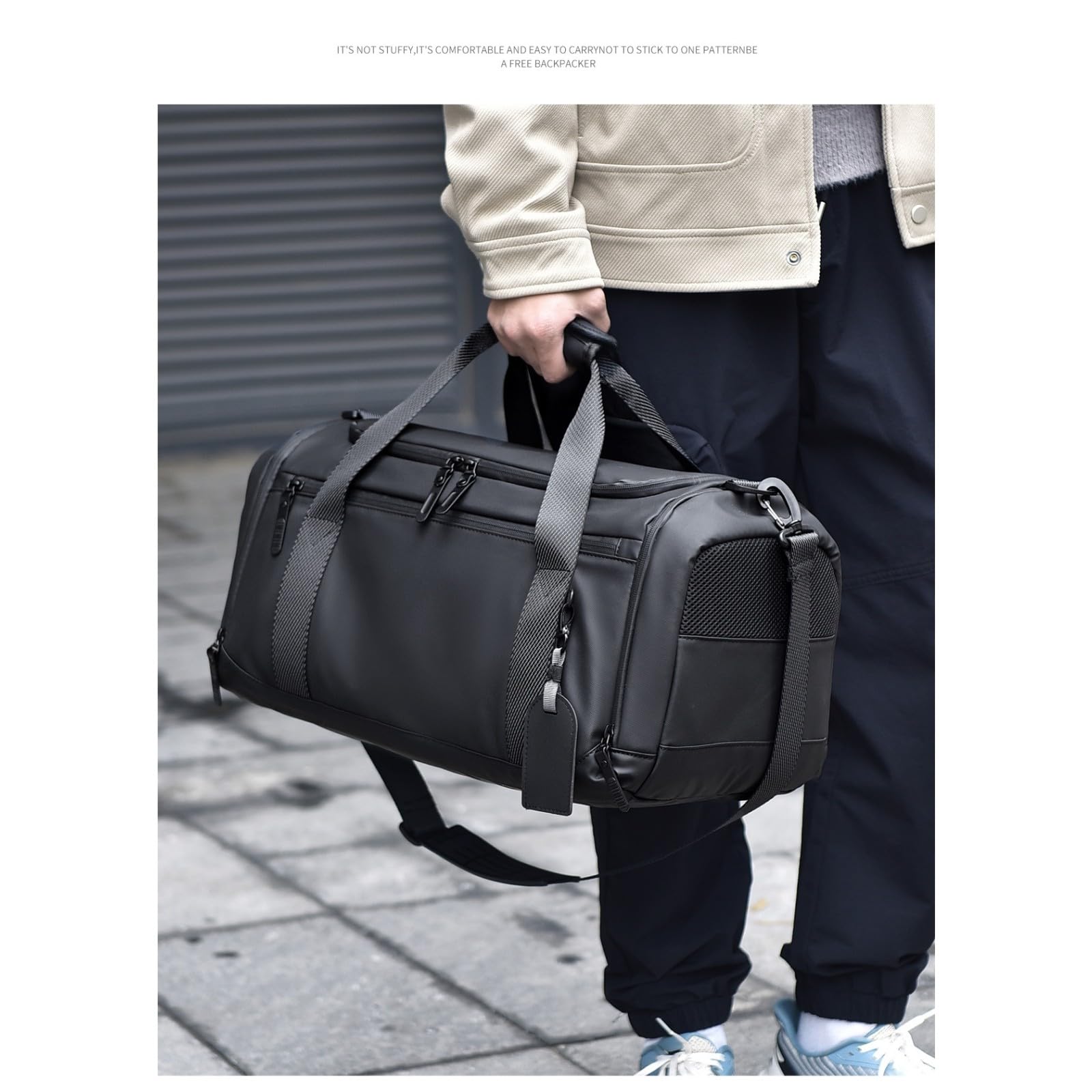 HJDMO - Borsone da palestra impermeabile da 35 l, con scomparto per scarpe, borsa sportiva da viaggio in tessuto Oxford con tasca bagnata per laptop da 15,6 pollici, maniglia superiore imbottita e