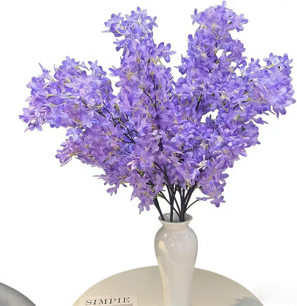 5 Pcs 32" Artificial Lilac Flowers with Long Stem Realistic Purple Fake Flowers Elegant Formal No Maintenance Floral Decor for Home Wedding Office Vase Centerpieces and DIY Arrangements (Purple)