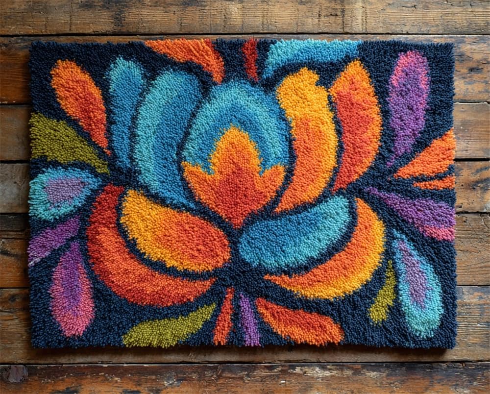Kitquiver Rug Kits for Adults Latch Hook Printed Midnight Bloom DIY Crafts Crochet Yarn Handmade Embroidery with Printed Canvas Needlework for Home Decor 23X35In