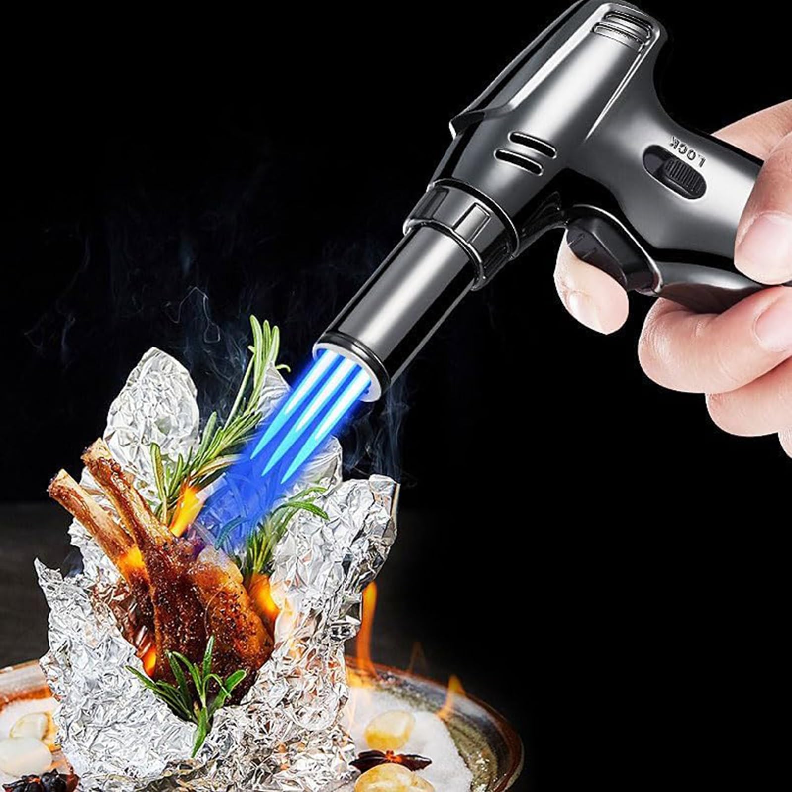 Linterna de butano, mini encendedor de llama recargable para cocinar, hornear, soldar, barbacoa, soplete portátil ajustable