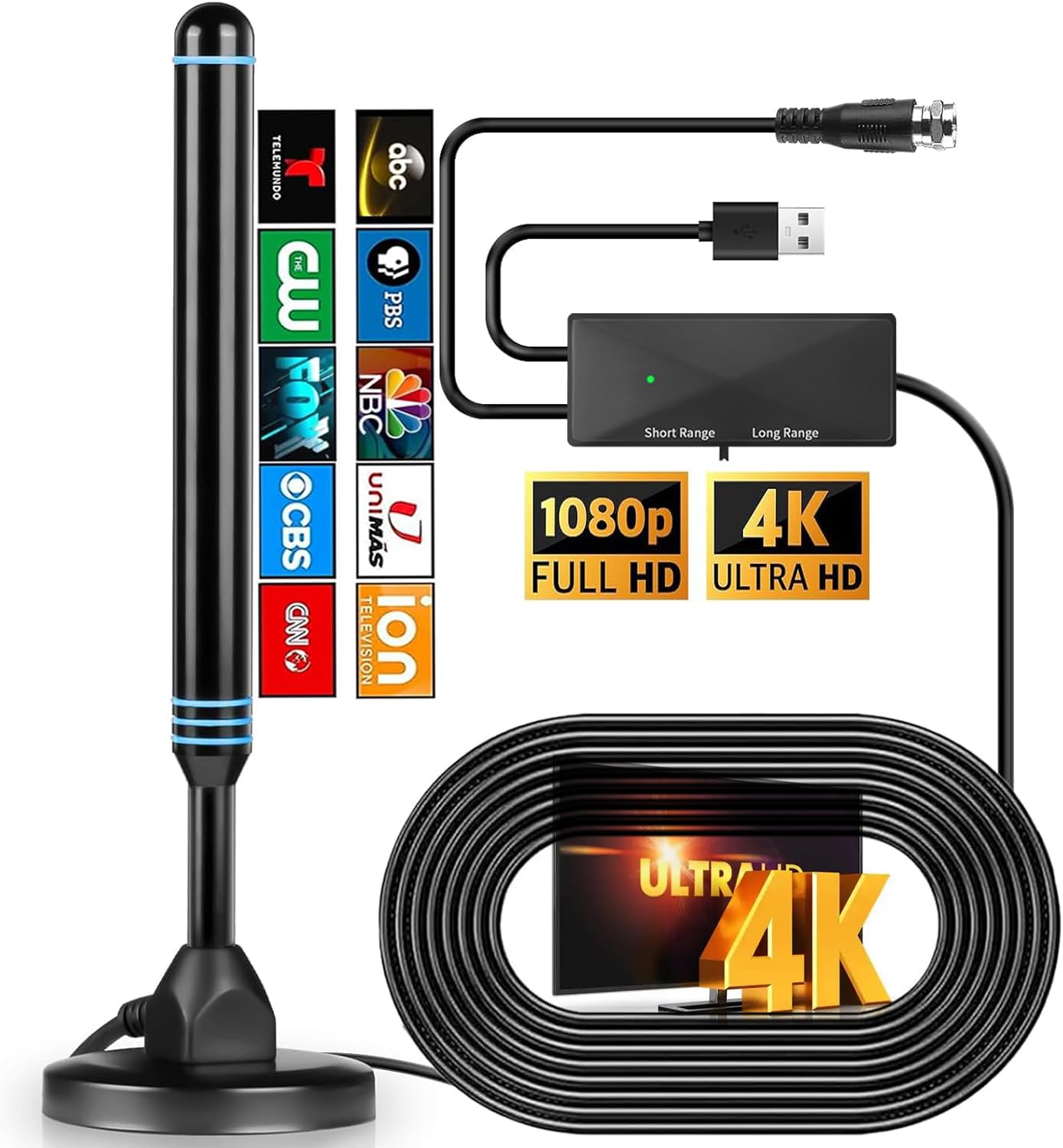 TV Antenna for Smart Television,Indoor&Outdoor,4K 1080p with Signal Booster, Local Channels Long Range HD Digital Antenna for Smart tv Indoor