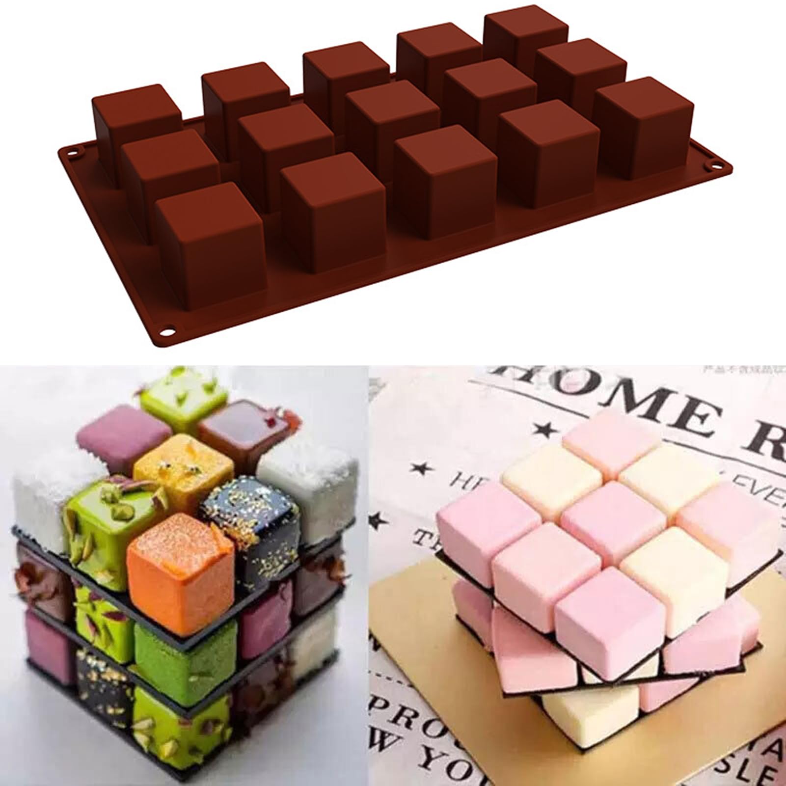 Vierkante chocoladevormen | hapklare Brownie Squares siliconen mal | Chocoladevormen met 15 holtes voor pudding, praliné, ijsblokjesbakvormen - vierkante vorm Vierkante chocoladevormen | hapklare Brownie Squares siliconen mal | Chocoladevormen met 15 holtes voor pudding, praliné, ijsblokjesbakvormen - vierkante vorm