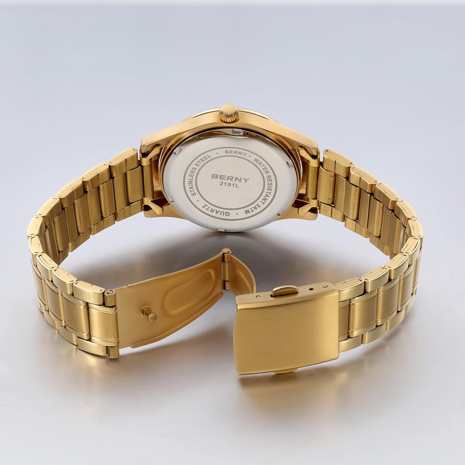 BERNY Gold Watch for Women Moon Phase Watches Ladies Quartz Wristwatch Easy Read Arabic Numerals Dial Multi-Function Analog Watches Stainless Steel Case Sub-dail with Date Day Calendar - Image 3