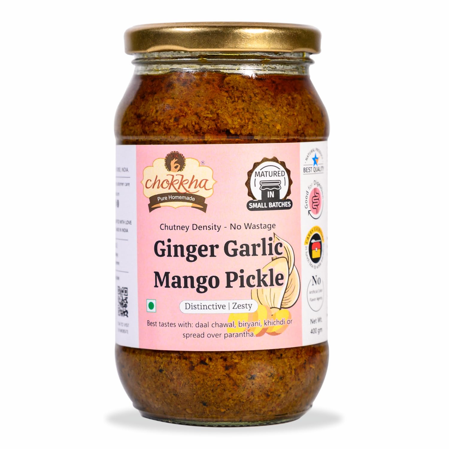 Chokkha Traditional Homemade Mango Garlic Pickle | Sarso Mustard Oil | No Colour | 400 Gm