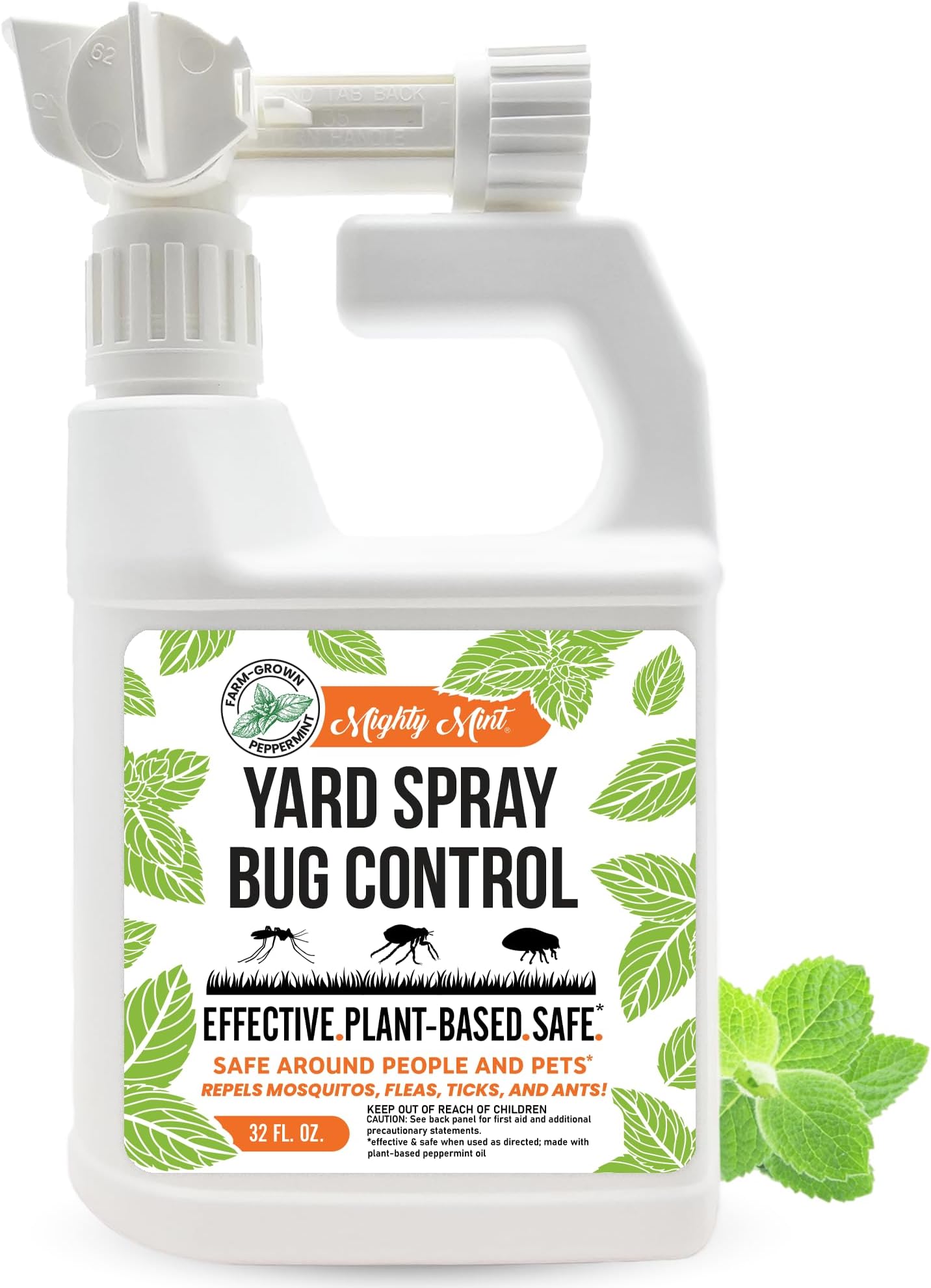 Mighty Mint Peppermint Oil Lawn & Yard Bug Control Spray – Natural Outdoor Pest Repellent for Fleas, Ticks, Mosquitoes, Ants, and More – Plant-Based, Extra-Strength Formula – 32 oz