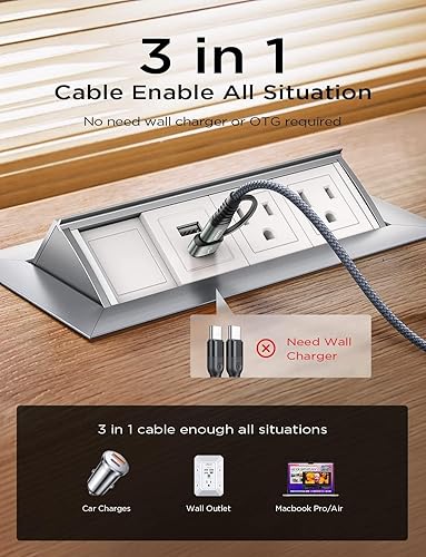 Vista 4 de AINOPE Cable USB C Largo de 100W Multi 4 en 1 Cable de Carga Cargador Tipo C de Carga Rápida USB a USB C, Ángulo Recto Compatible con iPhone 16 15