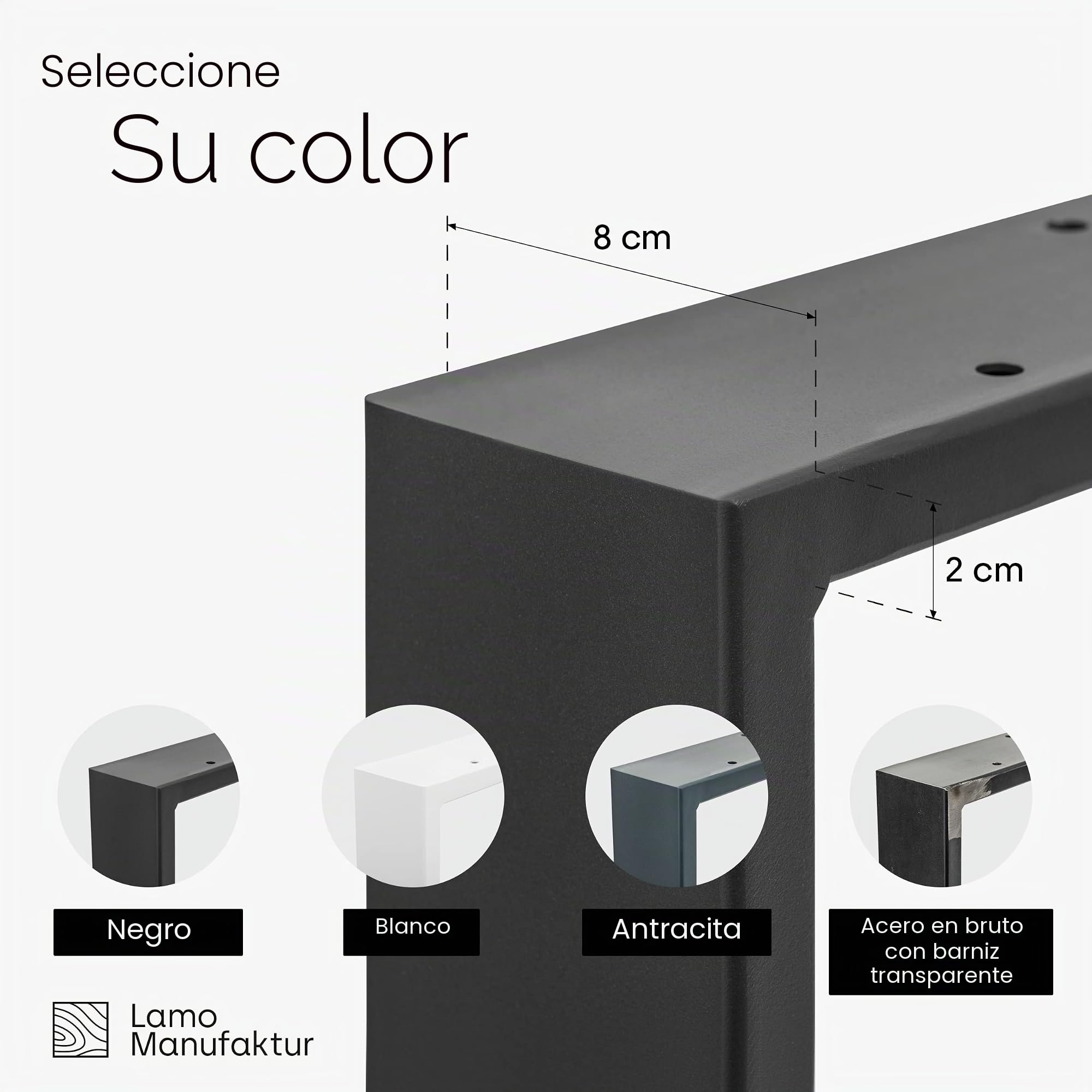 LAMO Manufaktur Patas para Mesa Comedor, Patas de Acero para Escritorio, Simple Massive, Perfil 80x20 mm, Pata para Mesa, 50x72 cm (Ancho x Alto), Color Negro, 2 Piezas, LTS-01-C-CC-9005