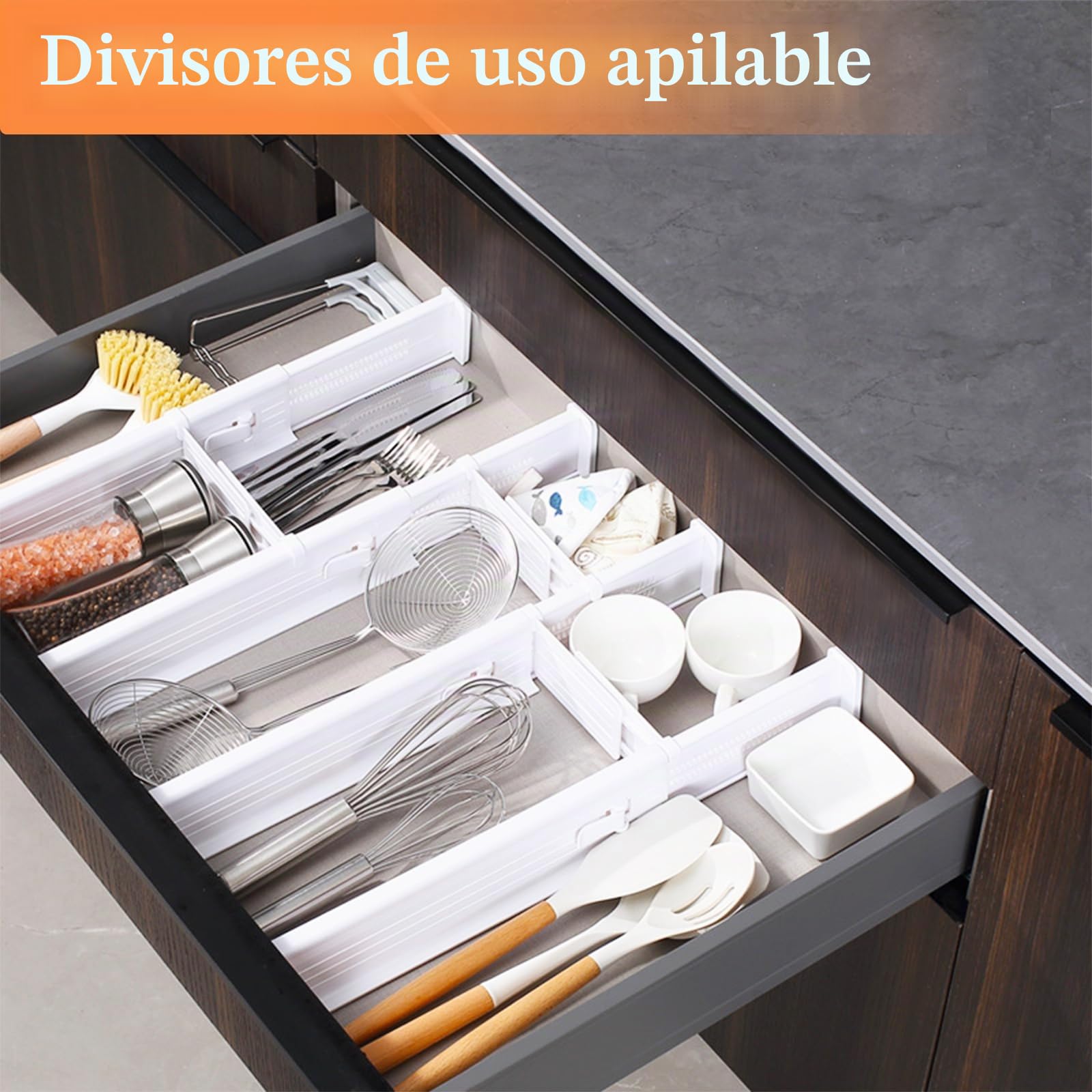 SHUESS Juego de separador de cajones ajustable de 8, 32-56 cm, blanco